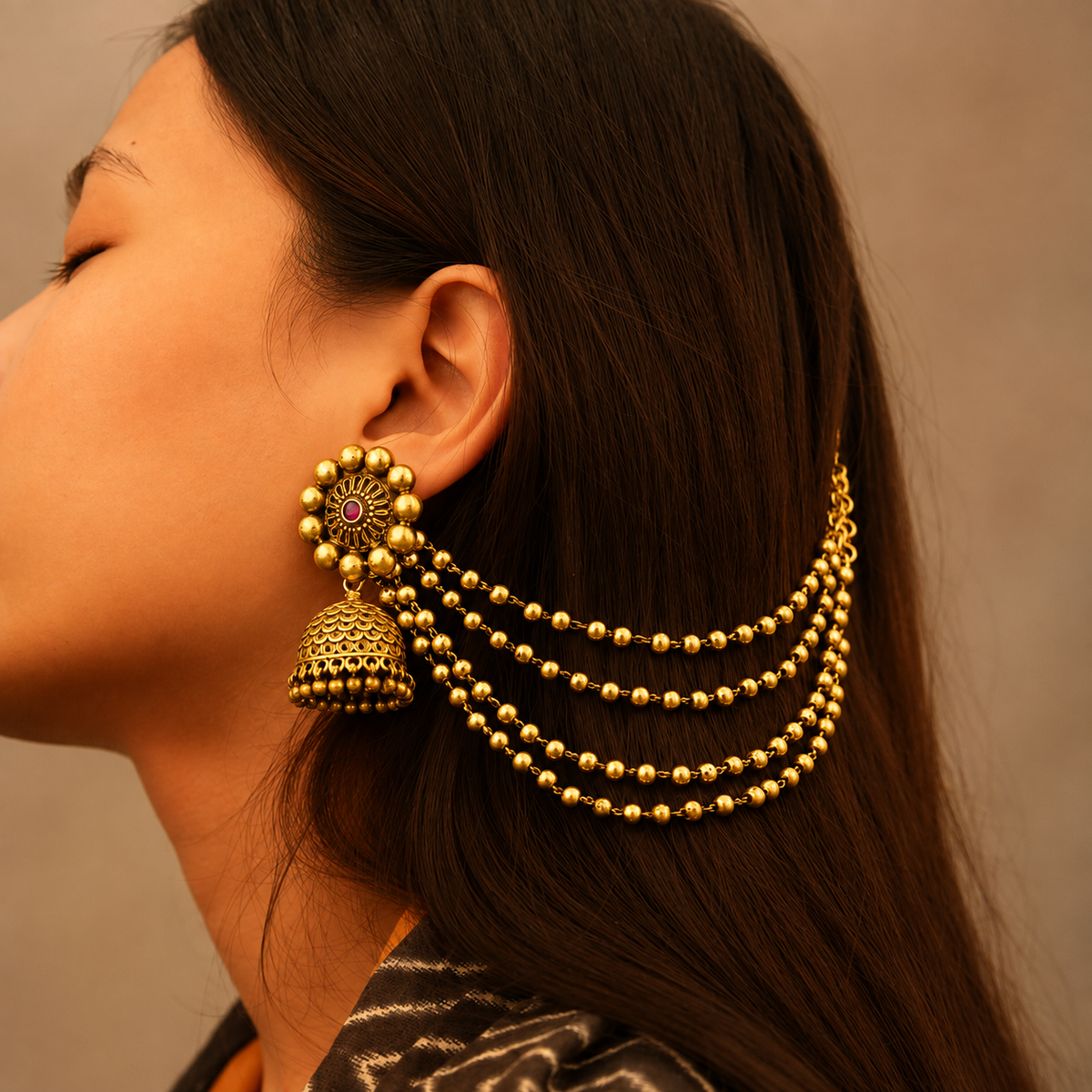 Anvaya Classic Four Layer Ball Earchain