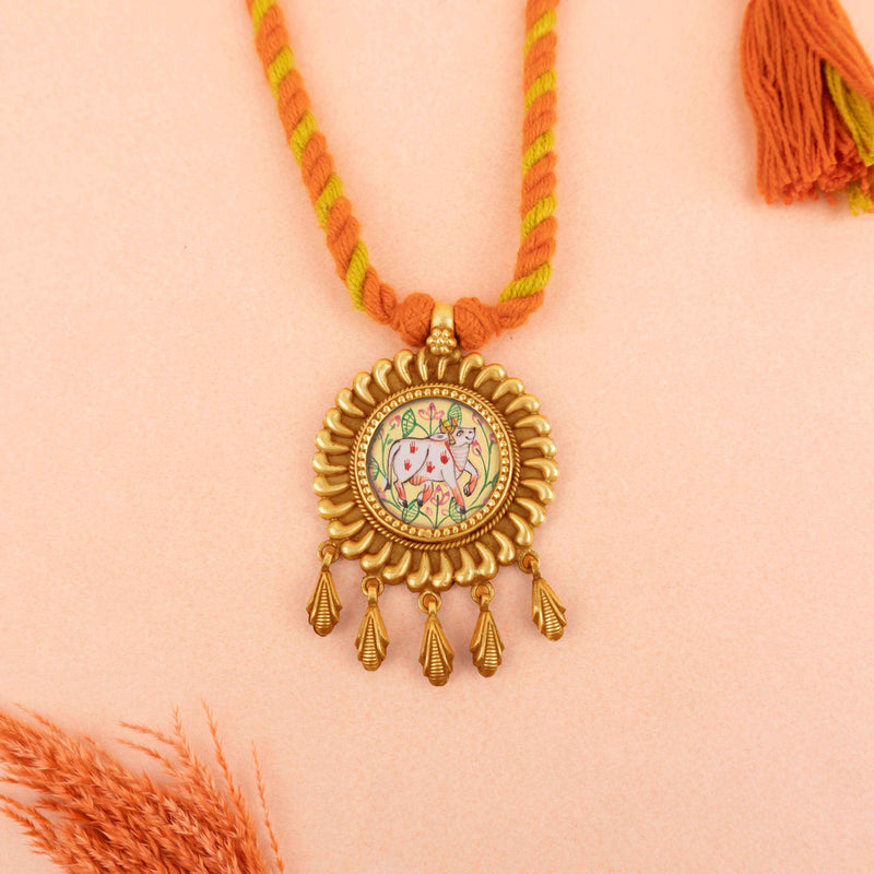 Anvaya Pichwai Handpainted Nandi Dori Necklace