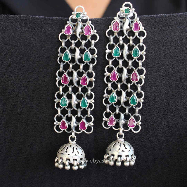 Anvaya Ruby Emerald Jali Jhumkis