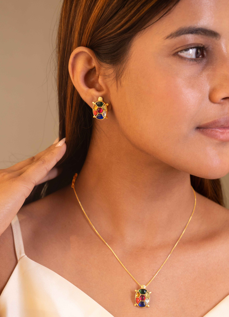 Anvaya Shaahi Tortoise Jadau Necklace Earring Ring Set
