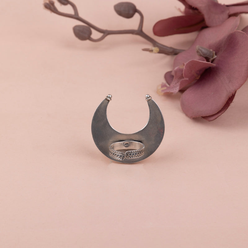Anvaya Crescent Moon Flower Motif Matte Ring