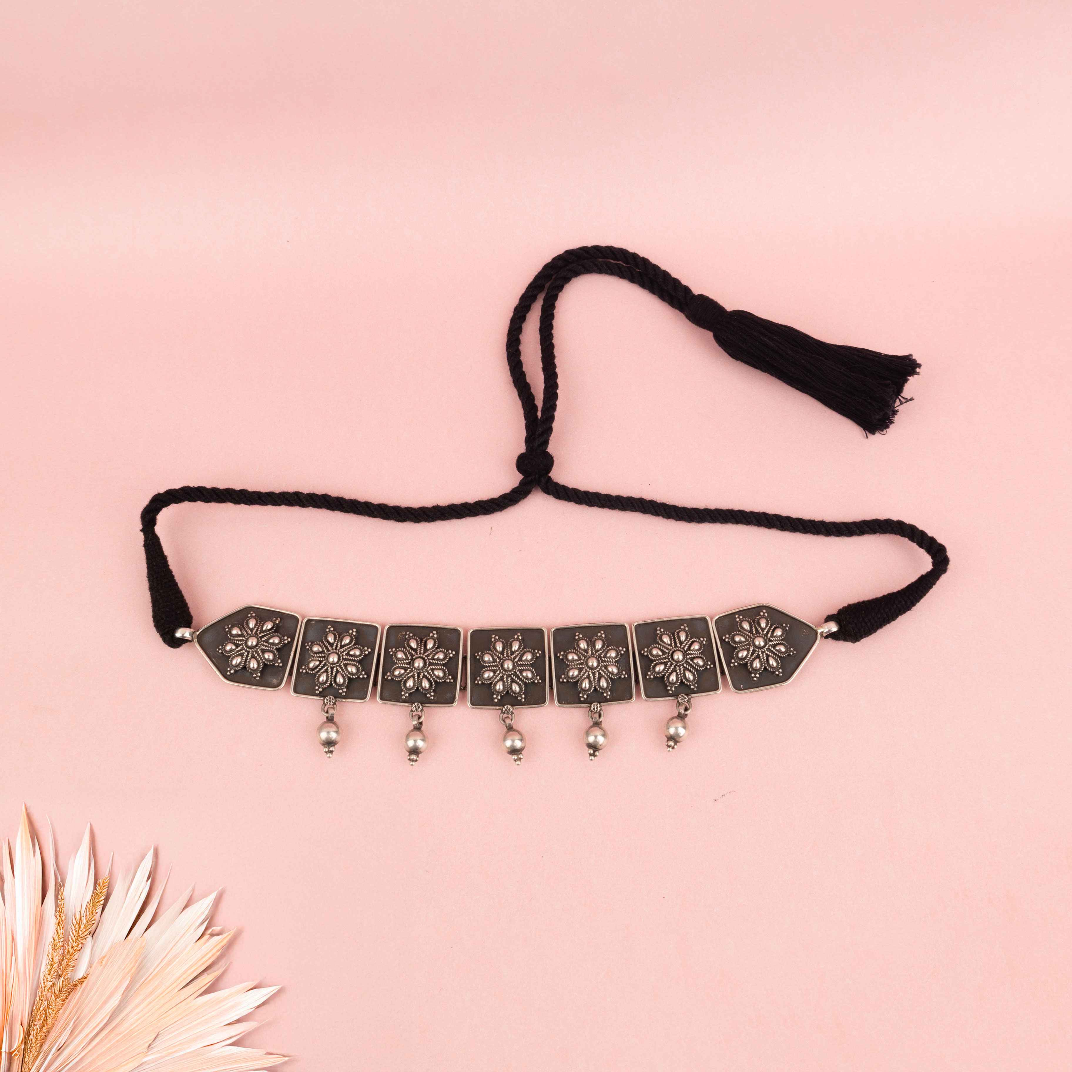 Anvaya Flower Embossed Ball drop Choker