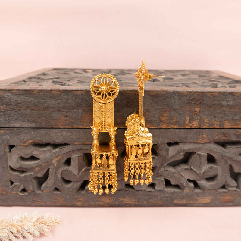 Anvaya Horse Rath Statement Gold Plated Jhumka