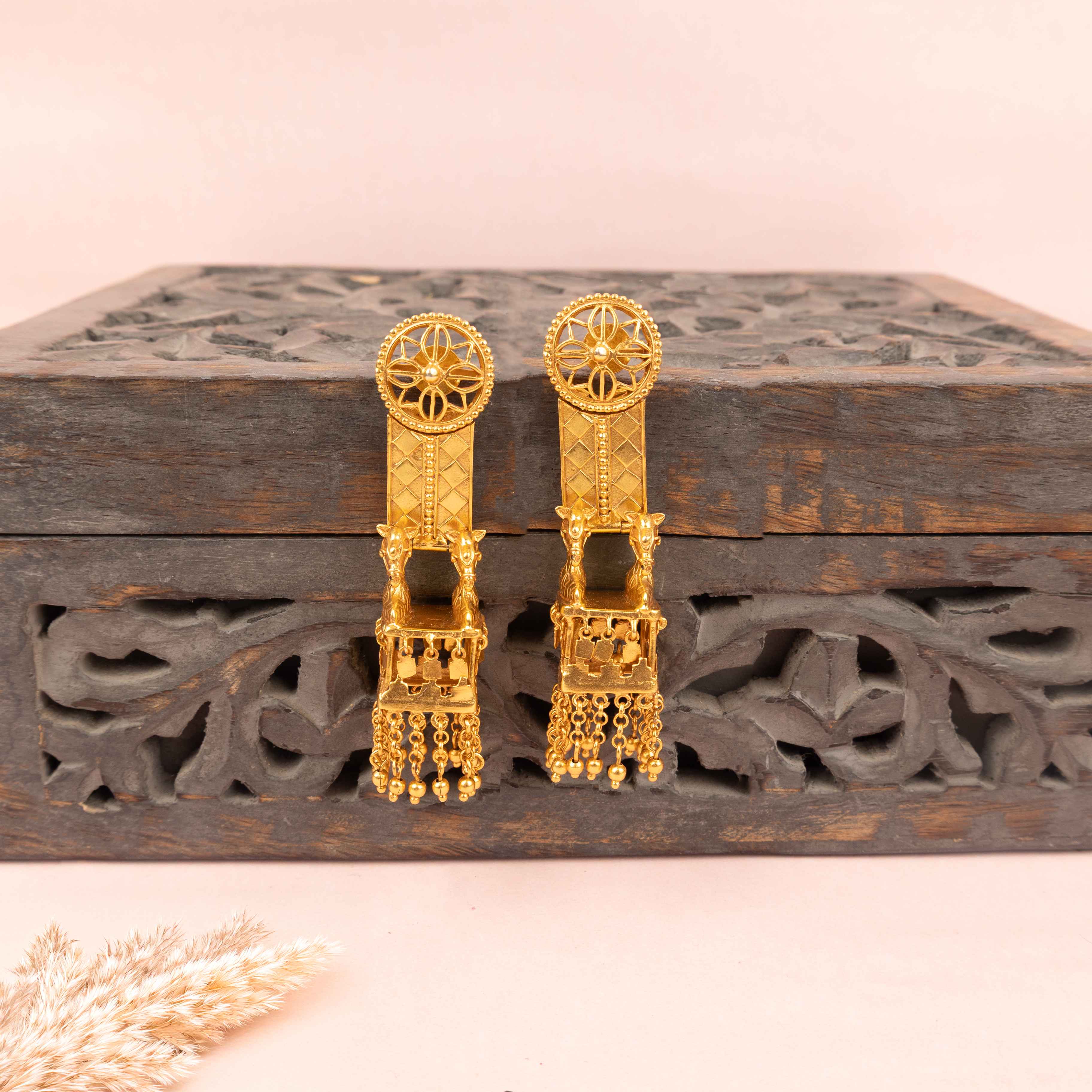 Anvaya Horse Rath Statement Gold Plated Jhumka