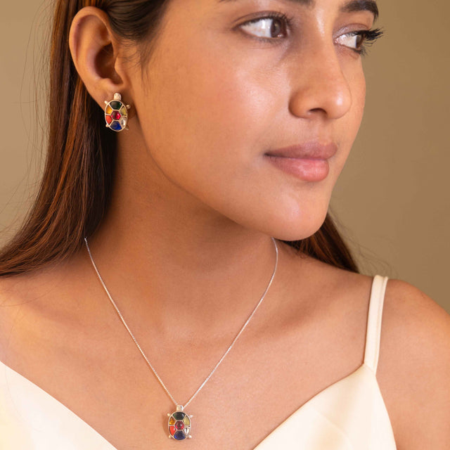 Anvaya Shaahi Tortoise Jadau Necklace Earring Ring Set