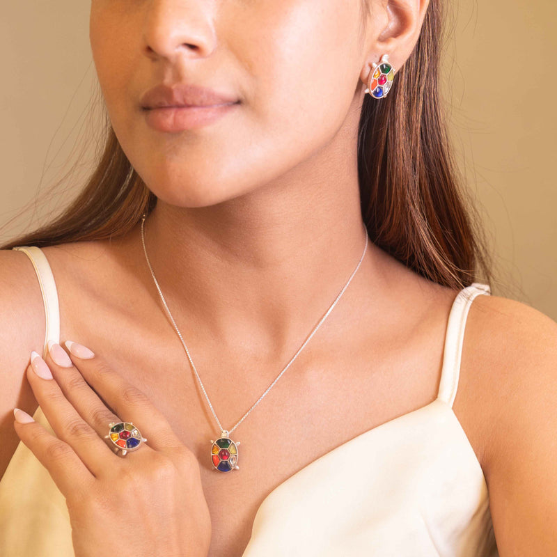 Anvaya Shaahi Tortoise Jadau Necklace Earring Ring Set