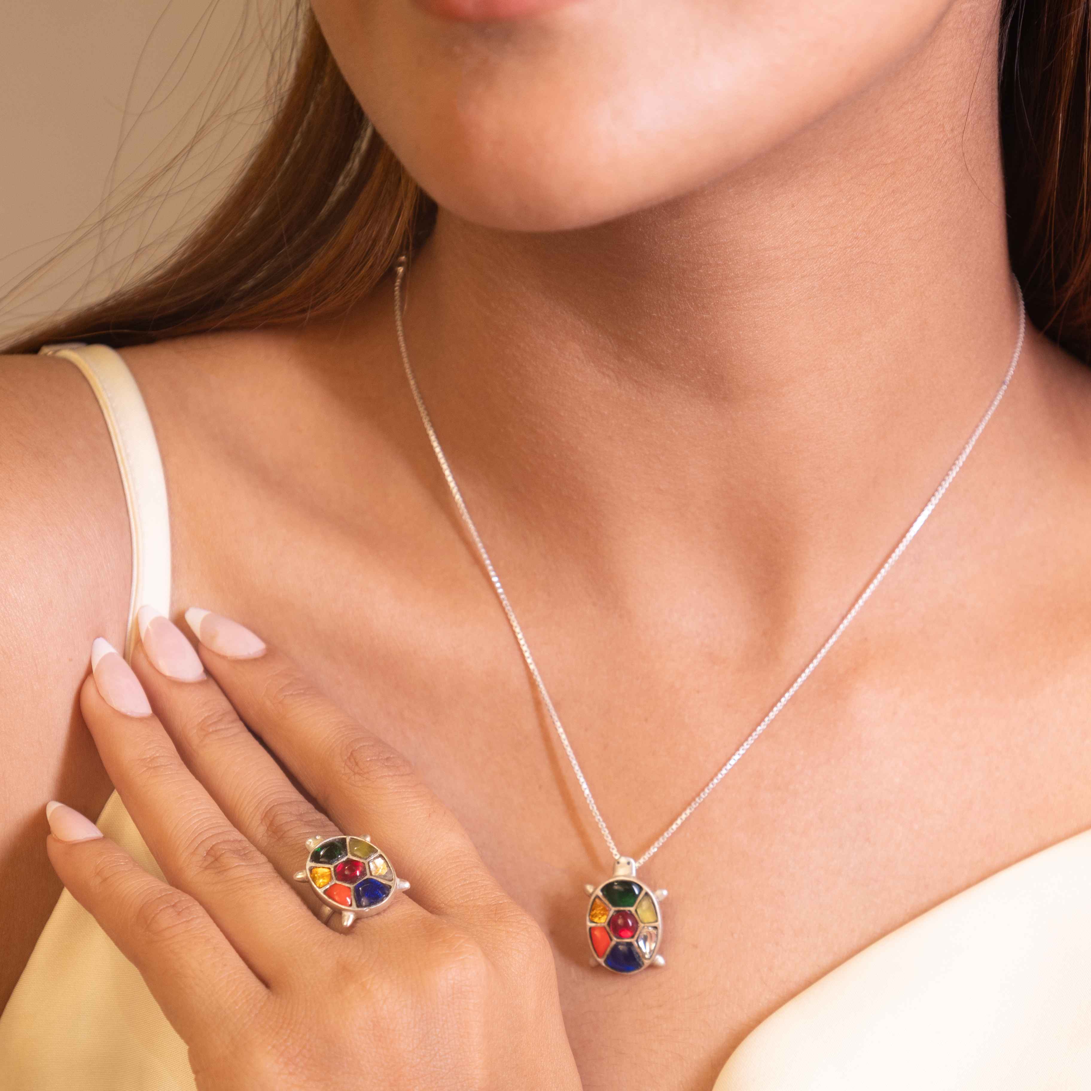 Anvaya Shaahi Tortoise Jadau Necklace Earring Ring Set