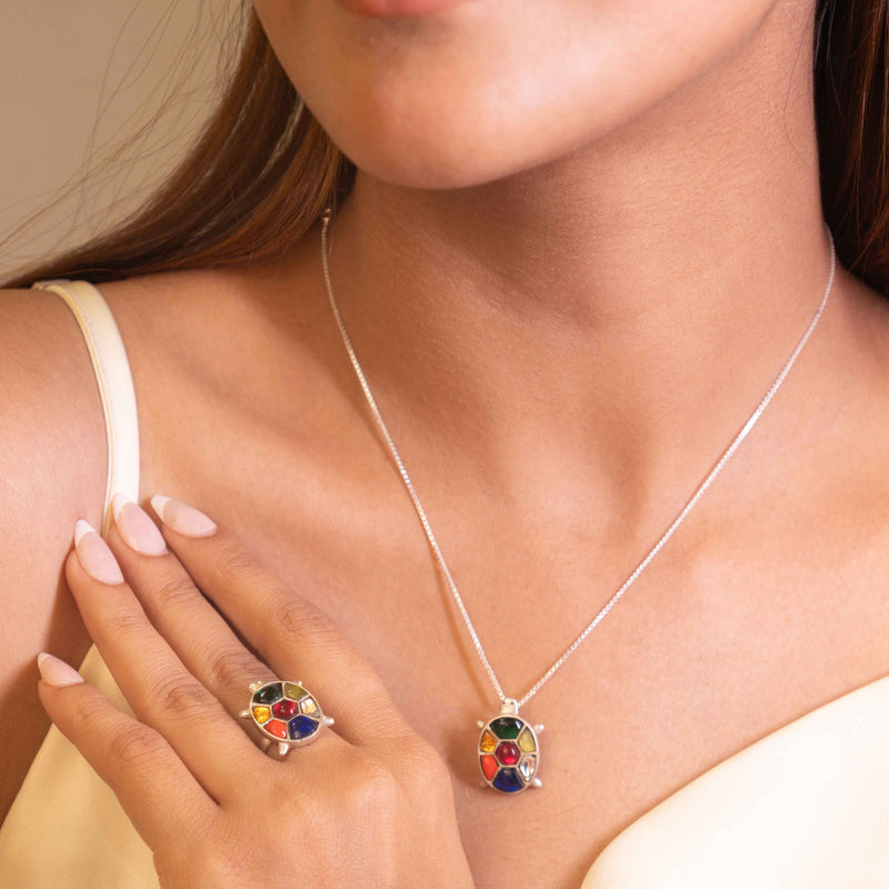 Anvaya Shaahi Tortoise Jadau Necklace Earring Ring Set