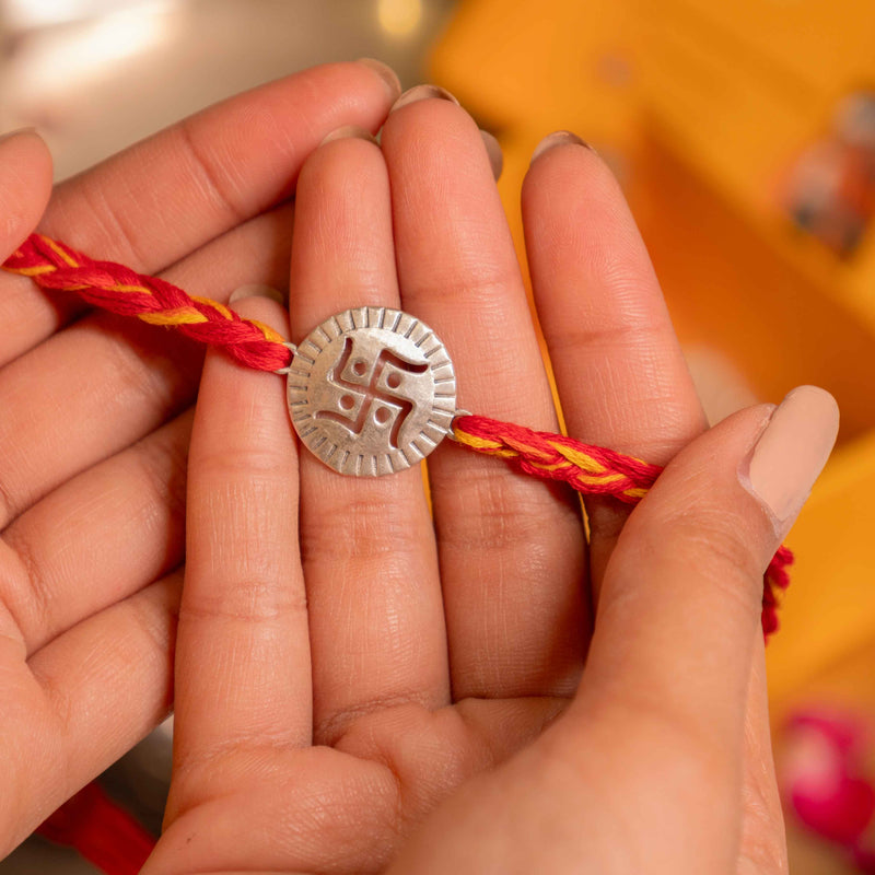 925 pure silver swastik shubh rakhi
