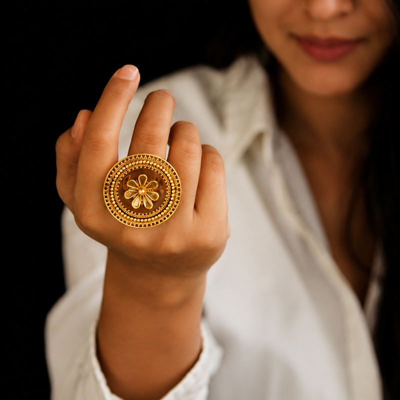 Anvaya sequence flower motif ring