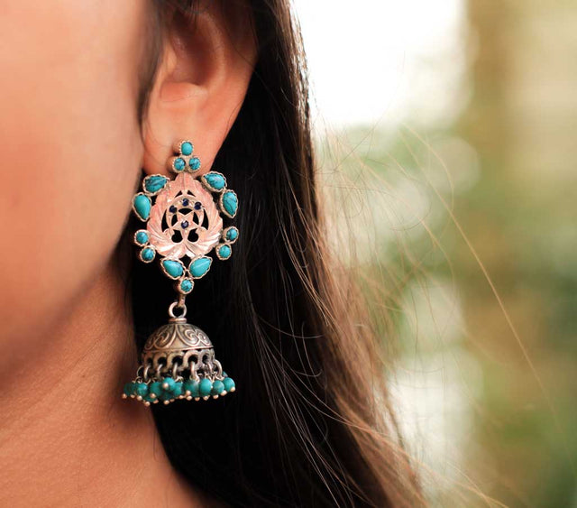 Tattva Turquoise Jodhpuri Art Jhumki
