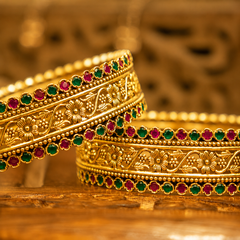 Tattva Intricate Flora Detailed Jadau Kada