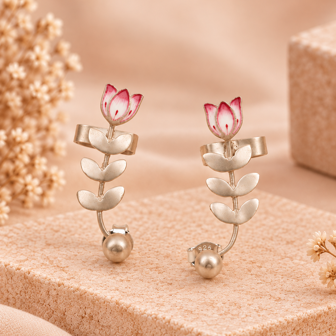 Dulari Enamel Lotus Earcuff