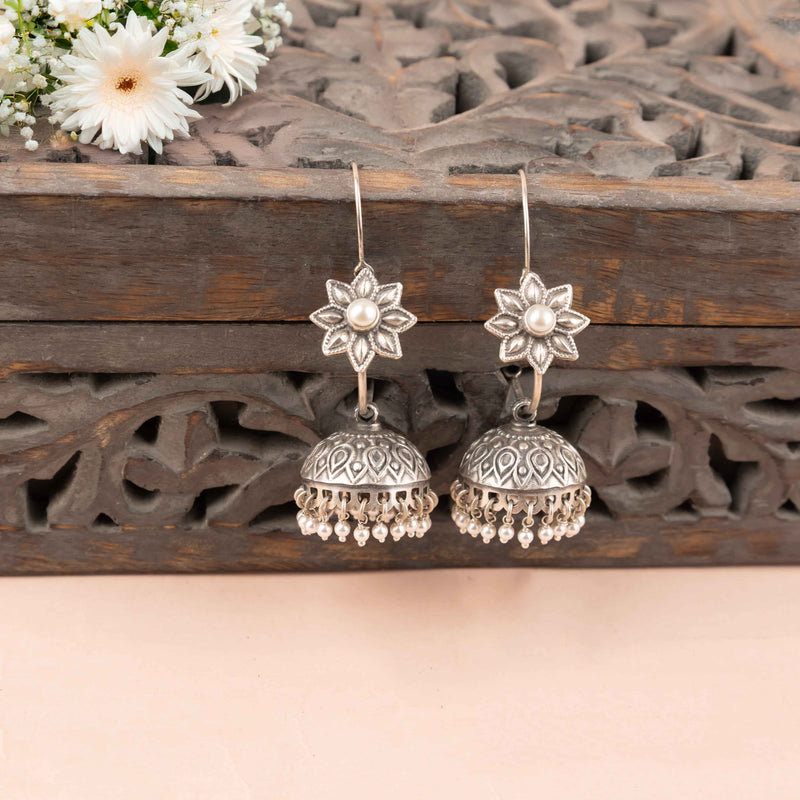 Dulari Intricate Pearl Embossed Bali Jhumka