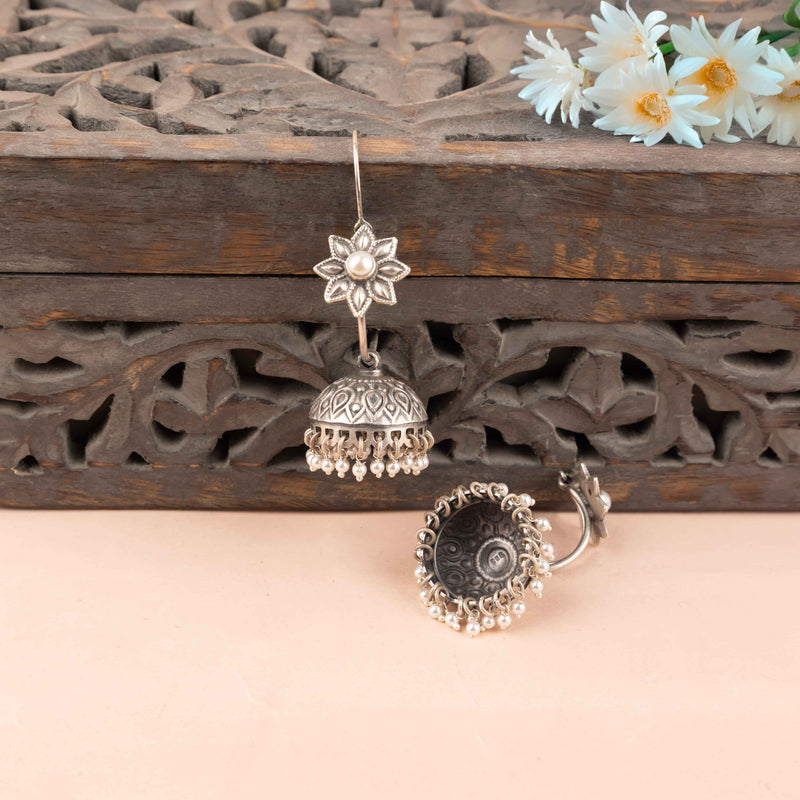 Dulari Intricate Pearl Embossed Bali Jhumka