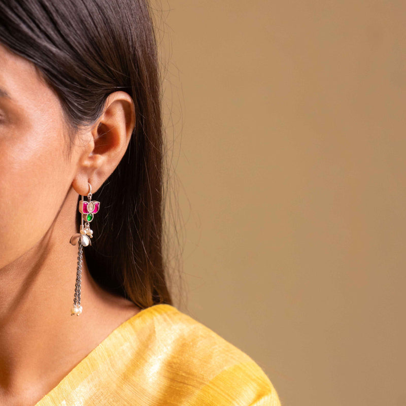 Dulari Kundan Lotus Flora Dangling Two Way Earring