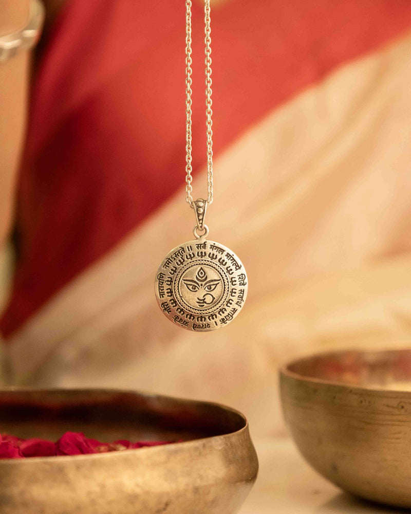 92.5 sterling silver Durga Maa Mantra Auspicious Pendant