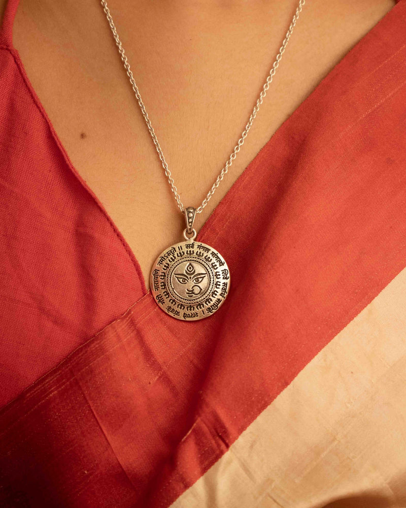 92.5 sterling silver Durga Maa Mantra Auspicious Pendant, view 2