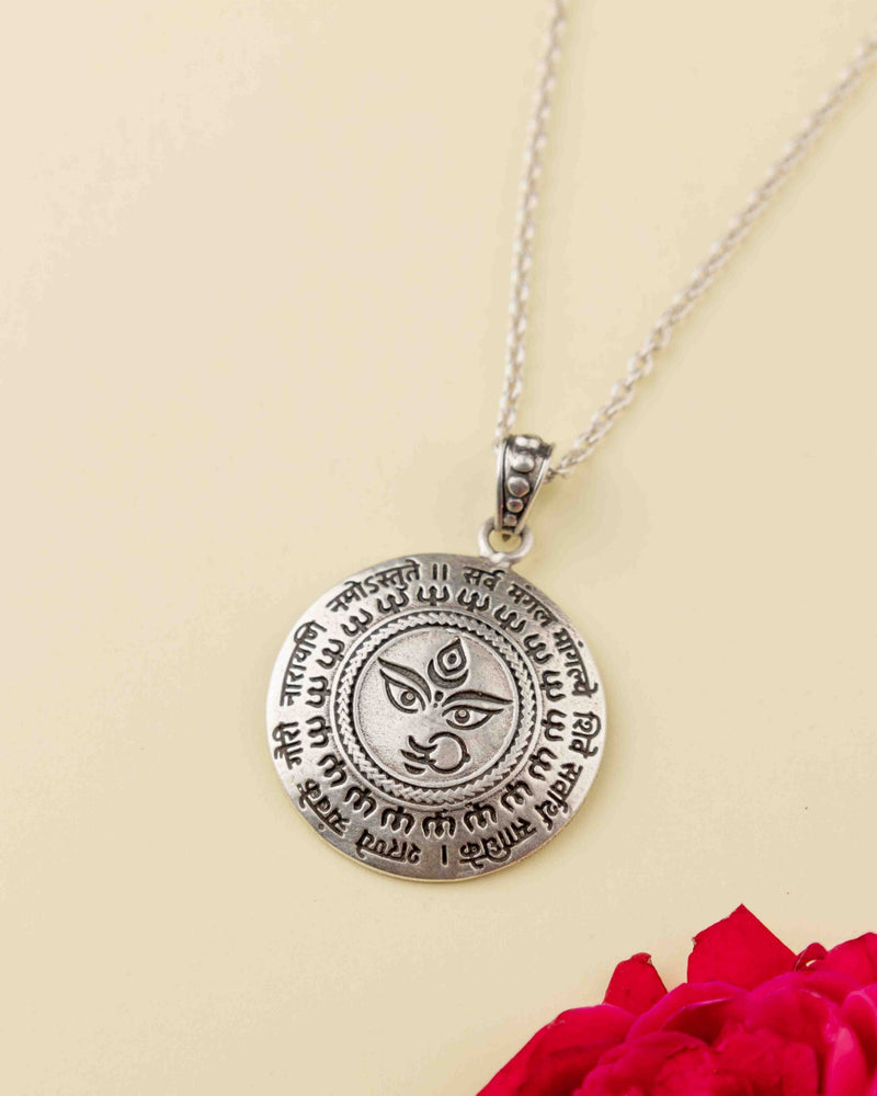 92.5 sterling silver Durga Maa Mantra Auspicious Pendant, view 3