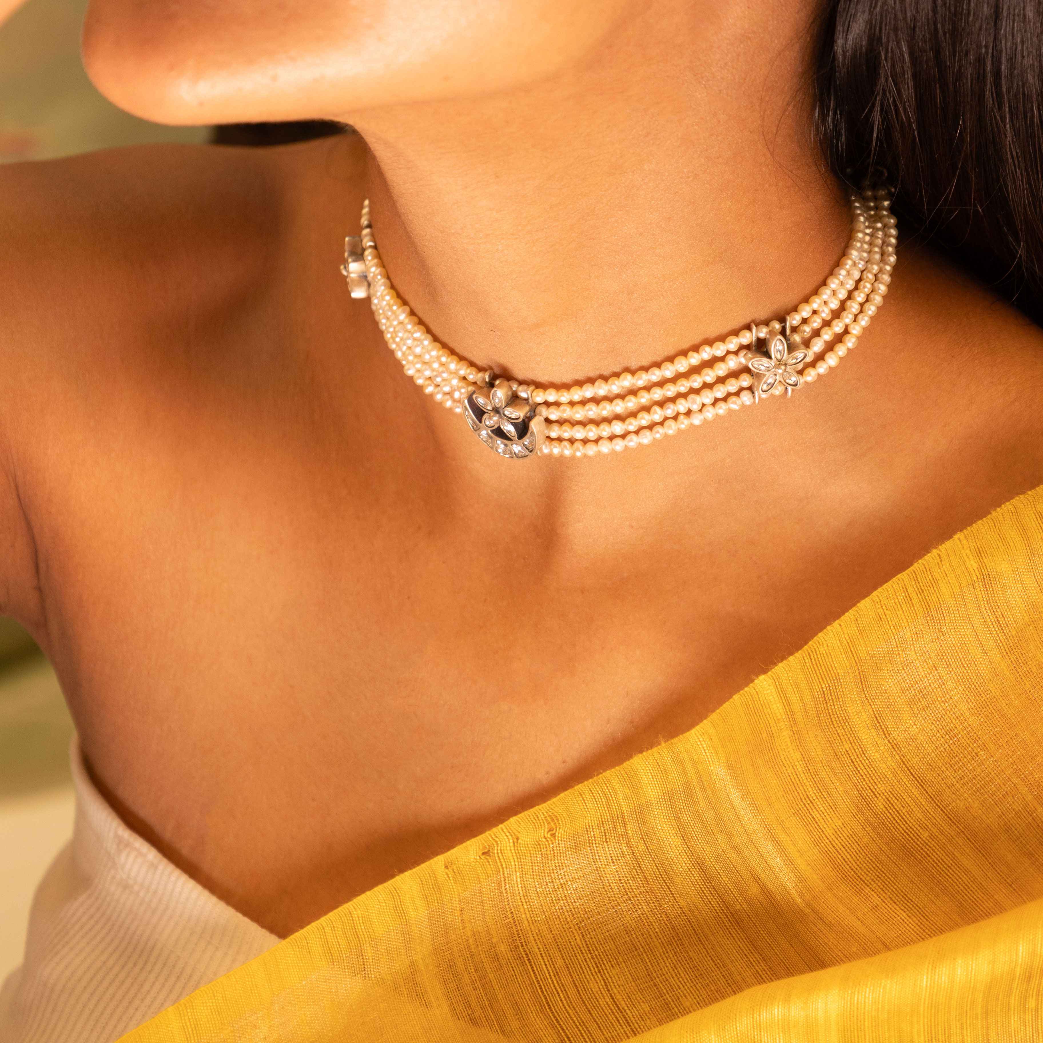 Essence Kundan Chaand Phool Pearl Choker