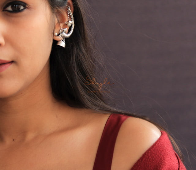Qurbat Intricate Peacock Lamp Statement Earcuff