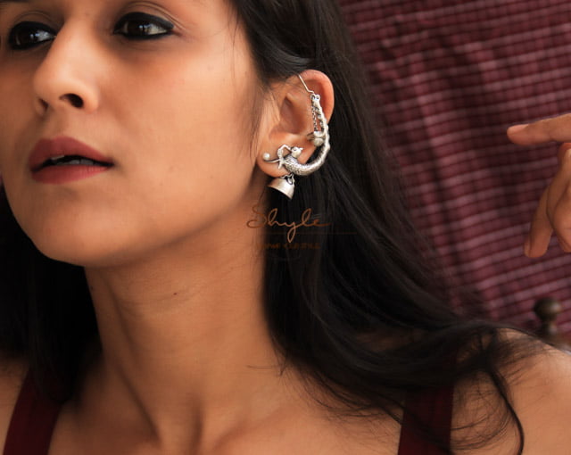 Qurbat Intricate Peacock Lamp Statement Earcuff