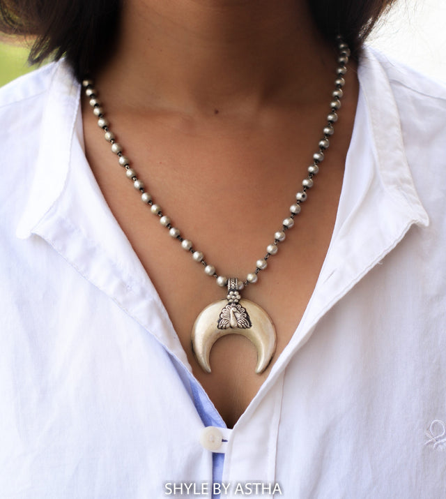 Mizoya Peacock Crescent Moon Necklace