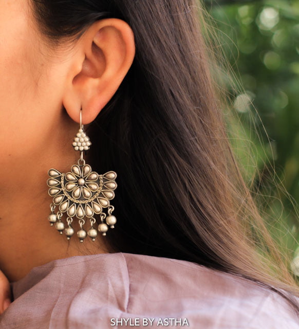 Moh Embossed Petals Fish Hook Earrings