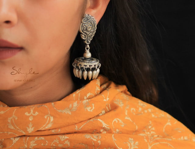 Dulari Flora Motif Intricate Square Jhumka