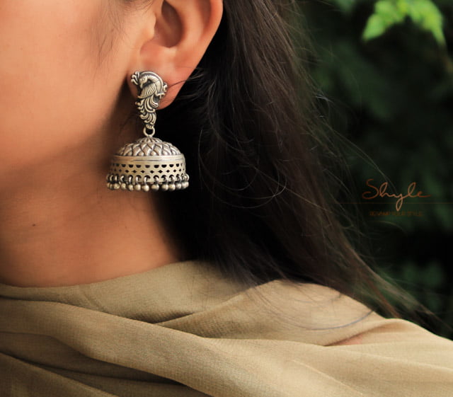 Dulari Peacock Embossed Textured Jhumka