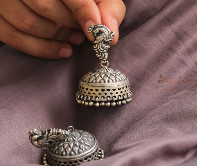 Dulari Peacock Embossed Textured Jhumka