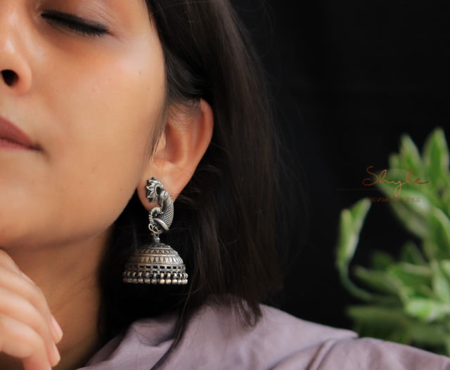 Dulari Peacock Motif Sequence Art Jhumka