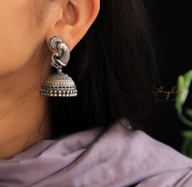 Dulari Peacock Motif Sequence Art Jhumka