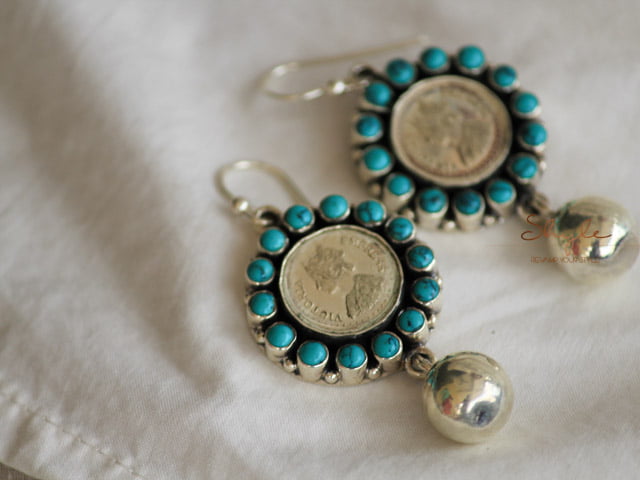 Adya Victorian Coin Turquoise drop earrings