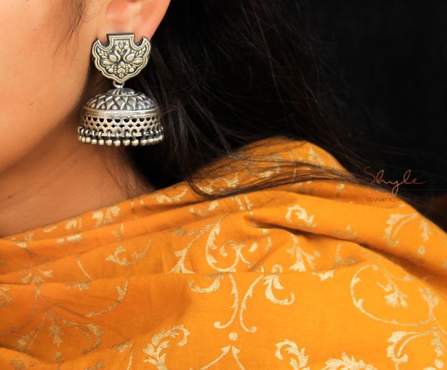 Anvaya Intricate Peacock Motif Textured Jhumka