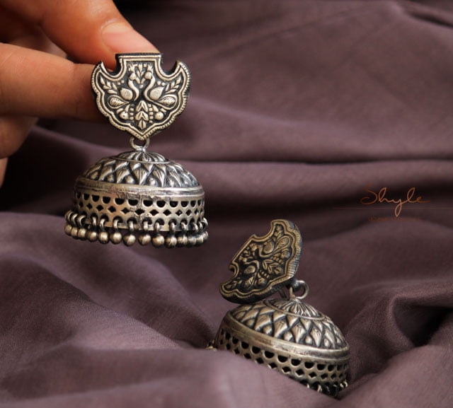 Anvaya Intricate Peacock Motif Textured Jhumka