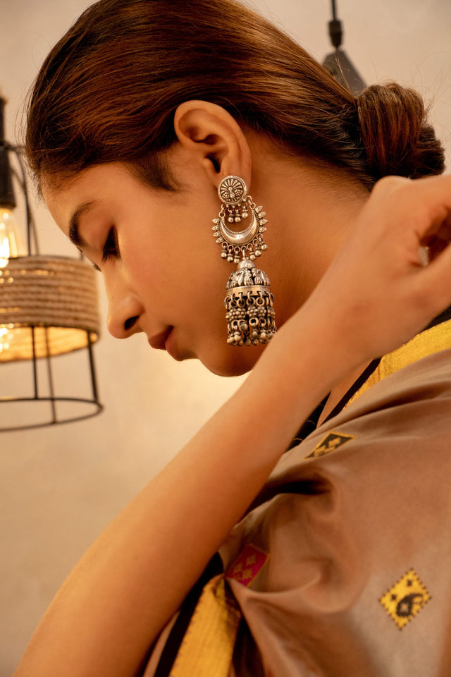 Tattva Peacock Motif Grand Ghughri Jhumka