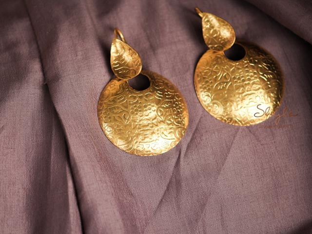 Moh Intricate Gold Tone Fish Hook Earrings
