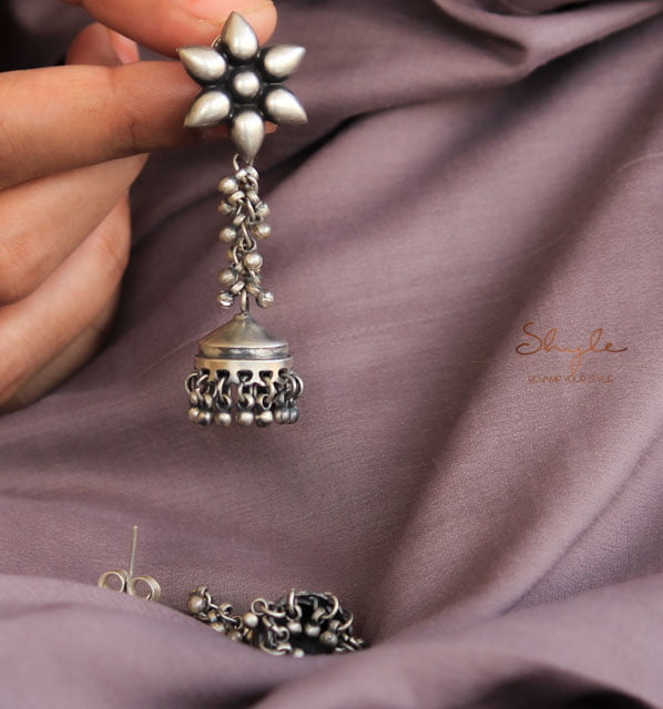 Dulari Flower Motif Ghughri Jhumki front