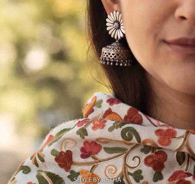 Dulari Flower Carved Jhumka