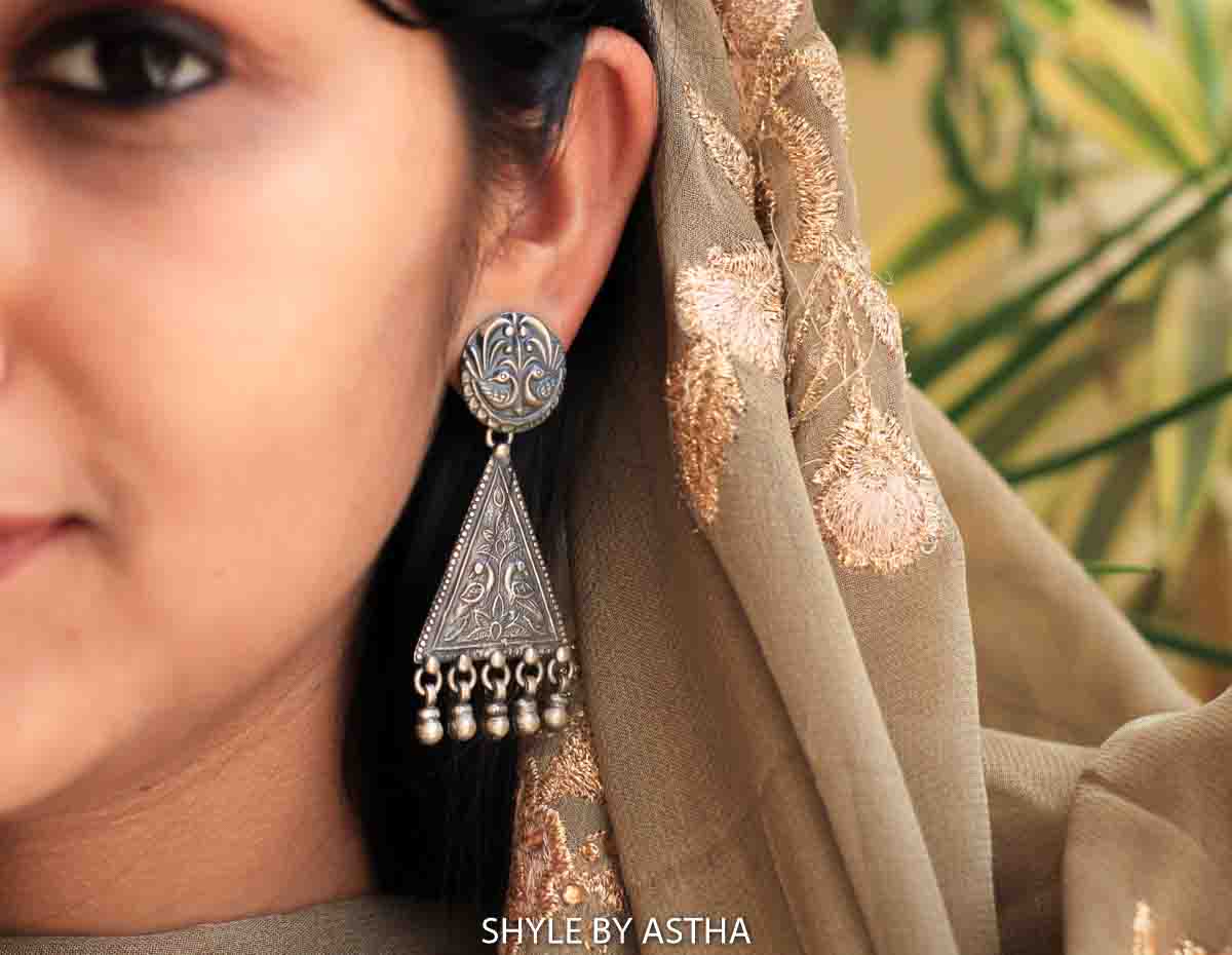 Mizoya Triangle Drop Dual Peacock Earrings