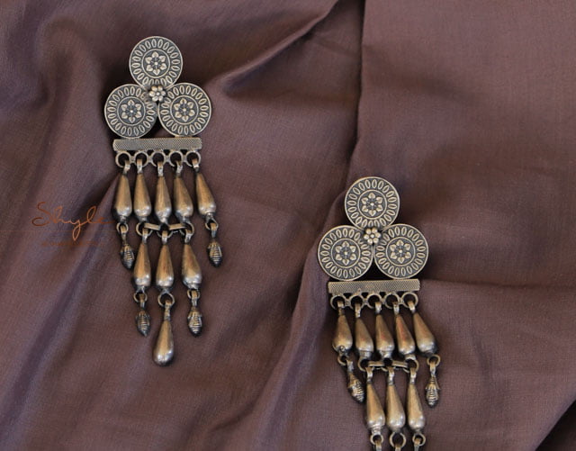 Anvaya Intricate Tricircle Motif Layered Drop Earrings front