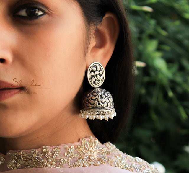 Jhumri Chitai Detailed Freshwater Pearl Drop Jhumka