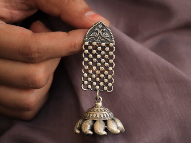 Mizoya Intricate Jali Vintage Umbrella Drop Earrings front
