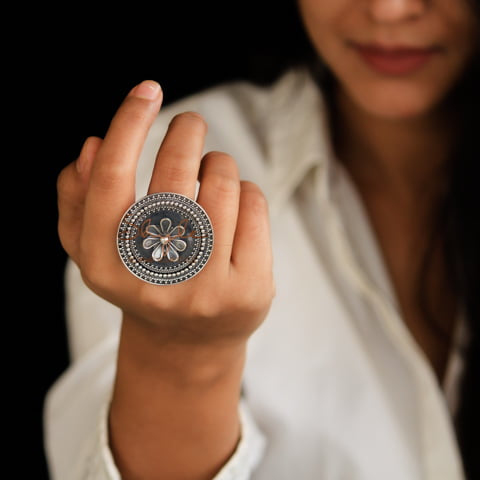 Anvaya sequence flower motif ring