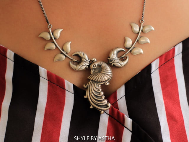 Adya Peacock Embossed Necklace