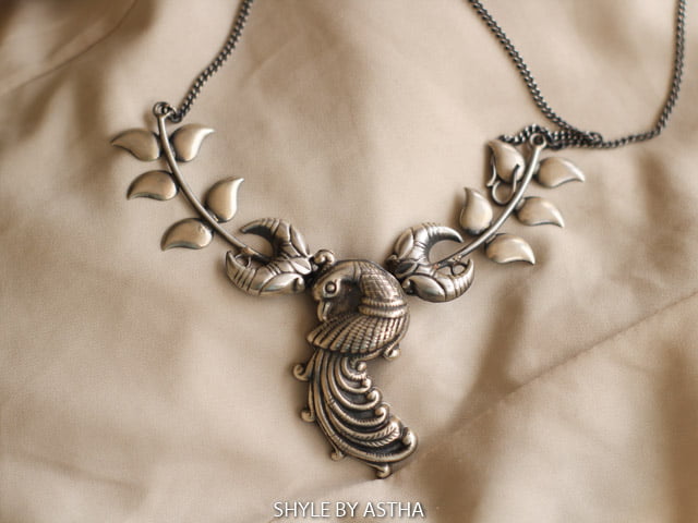 Adya Peacock Embossed Necklace