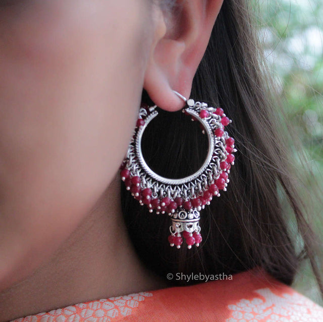 Jhumri Ruby Hanging Chandbalis