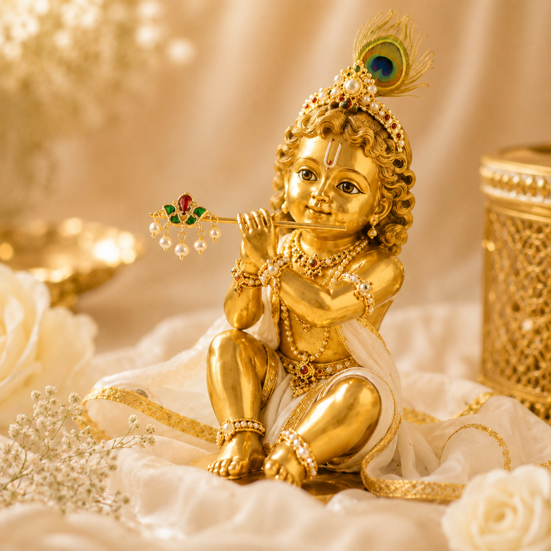 Laddu Gopal Ji Kundan Flora Pearl Drop Murli