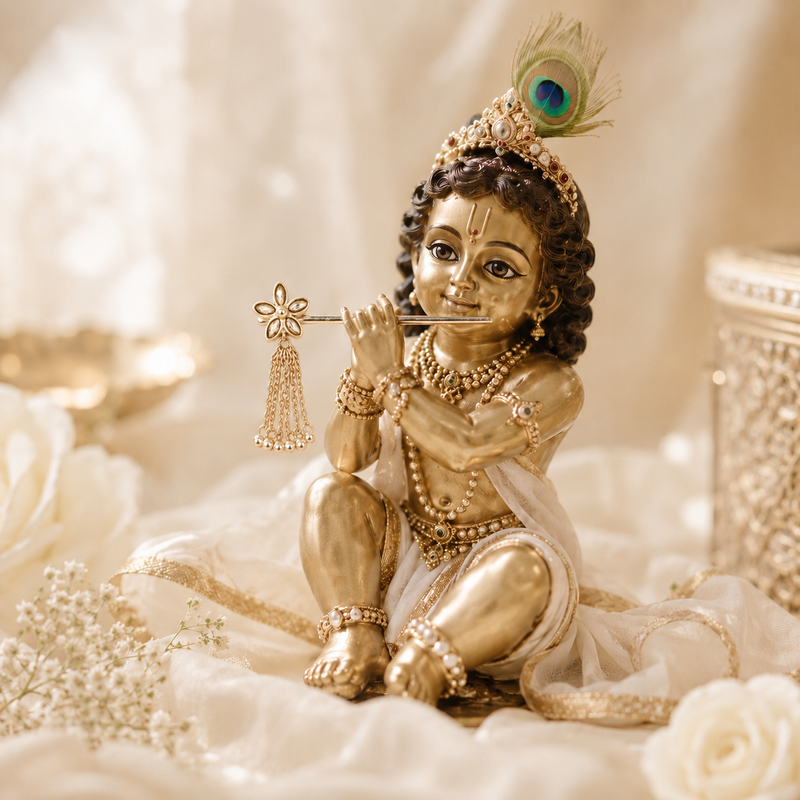 Laddu Gopal Ji Kundan Flower Drop Murli